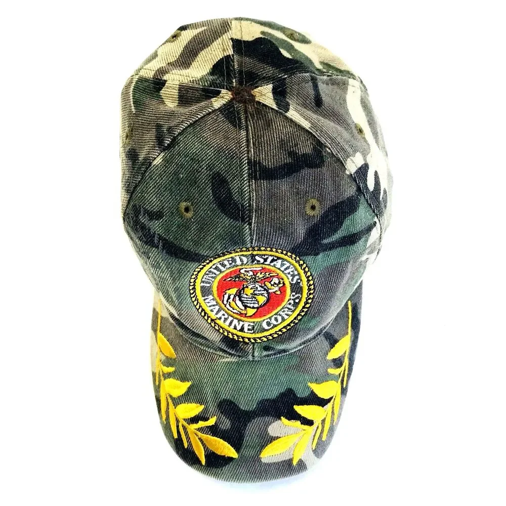 USMC Marine Corp Cap Vintage Camouflage RARE Officer Leaf StrapBack Vietnam Cotn